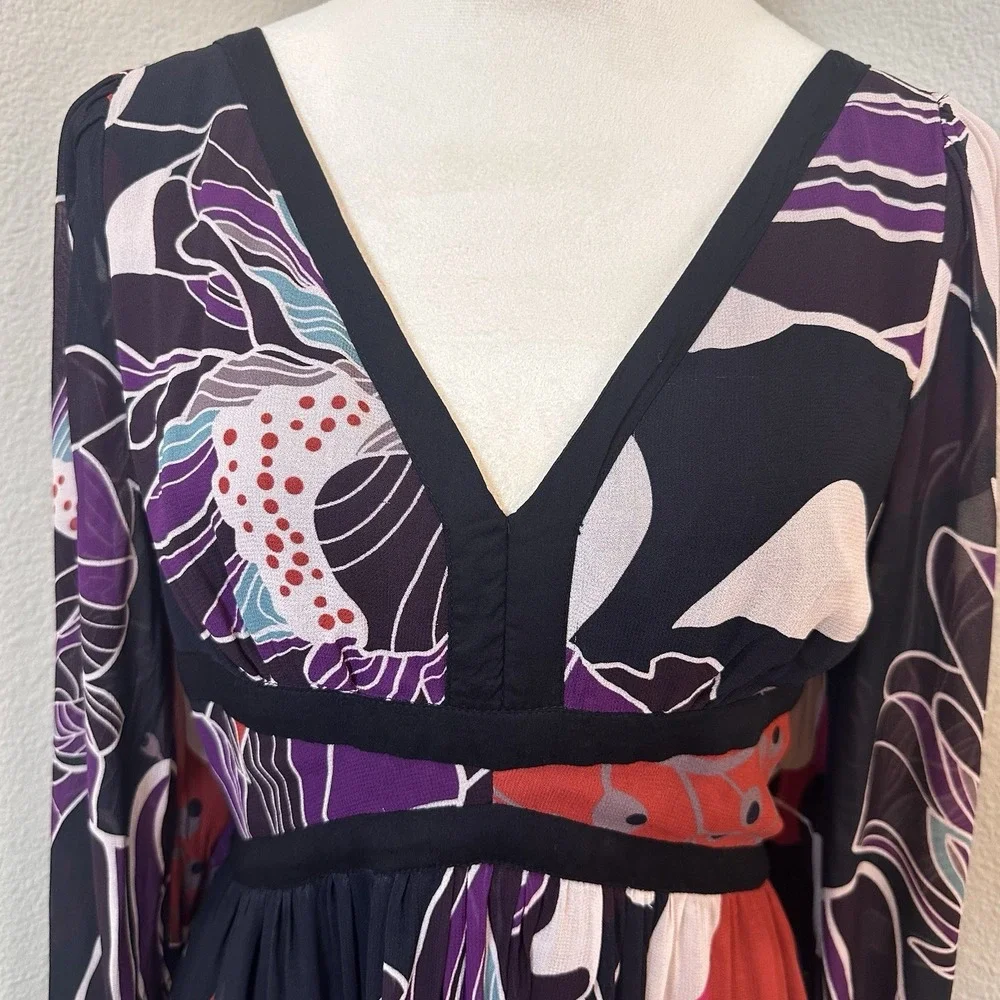 Anthropologie LET ME BE Floral Midi‎ Dress M Flowy Black Purple Party Wedding - Picture 4 of 15